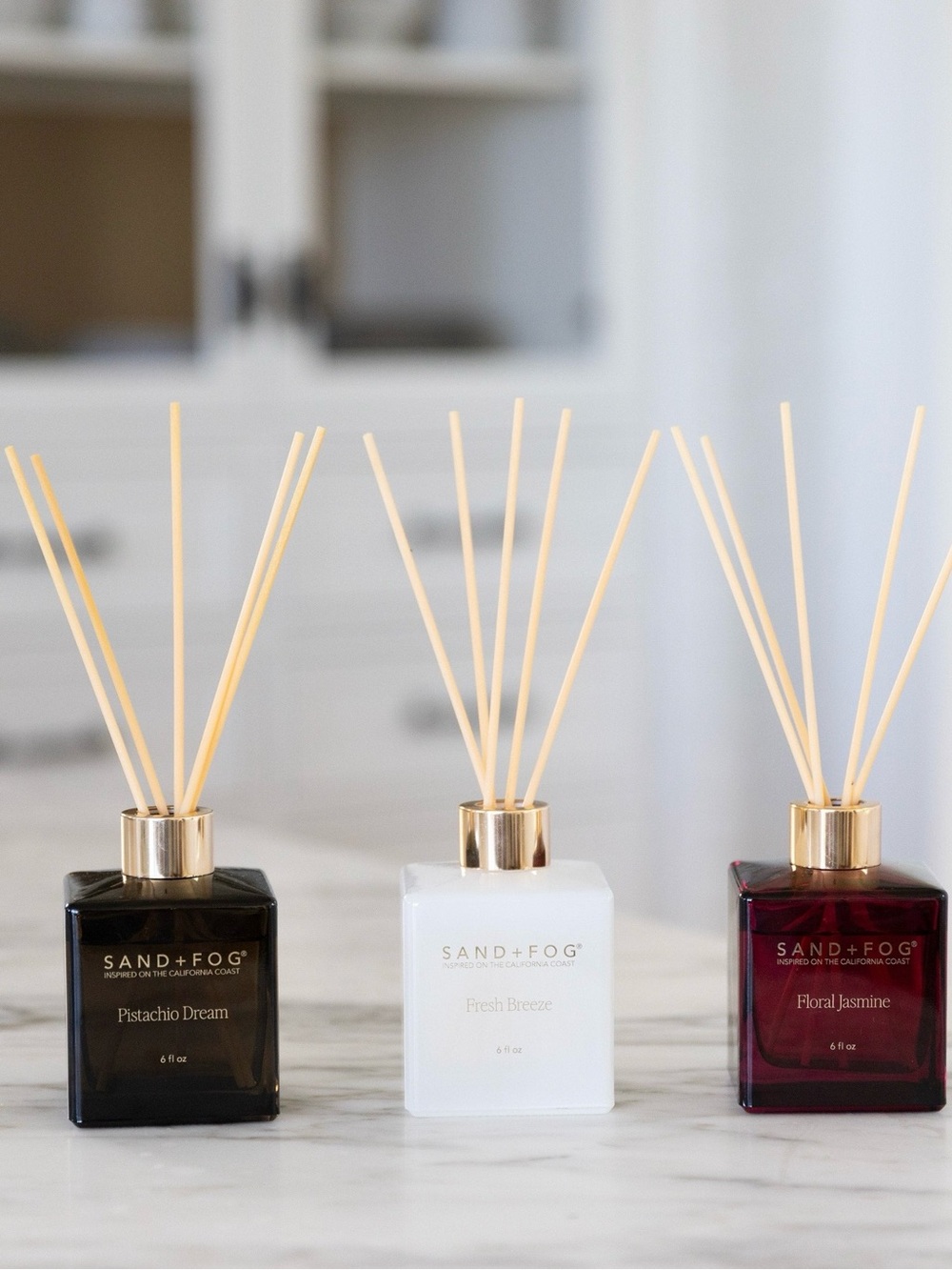 SAND+FOG Reed Diffuser 3-Pack Pistachio Dream, Fresh Breeze, Floral Jasmine